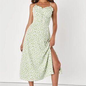 Lulu's Sage and White Floral Midi Dress